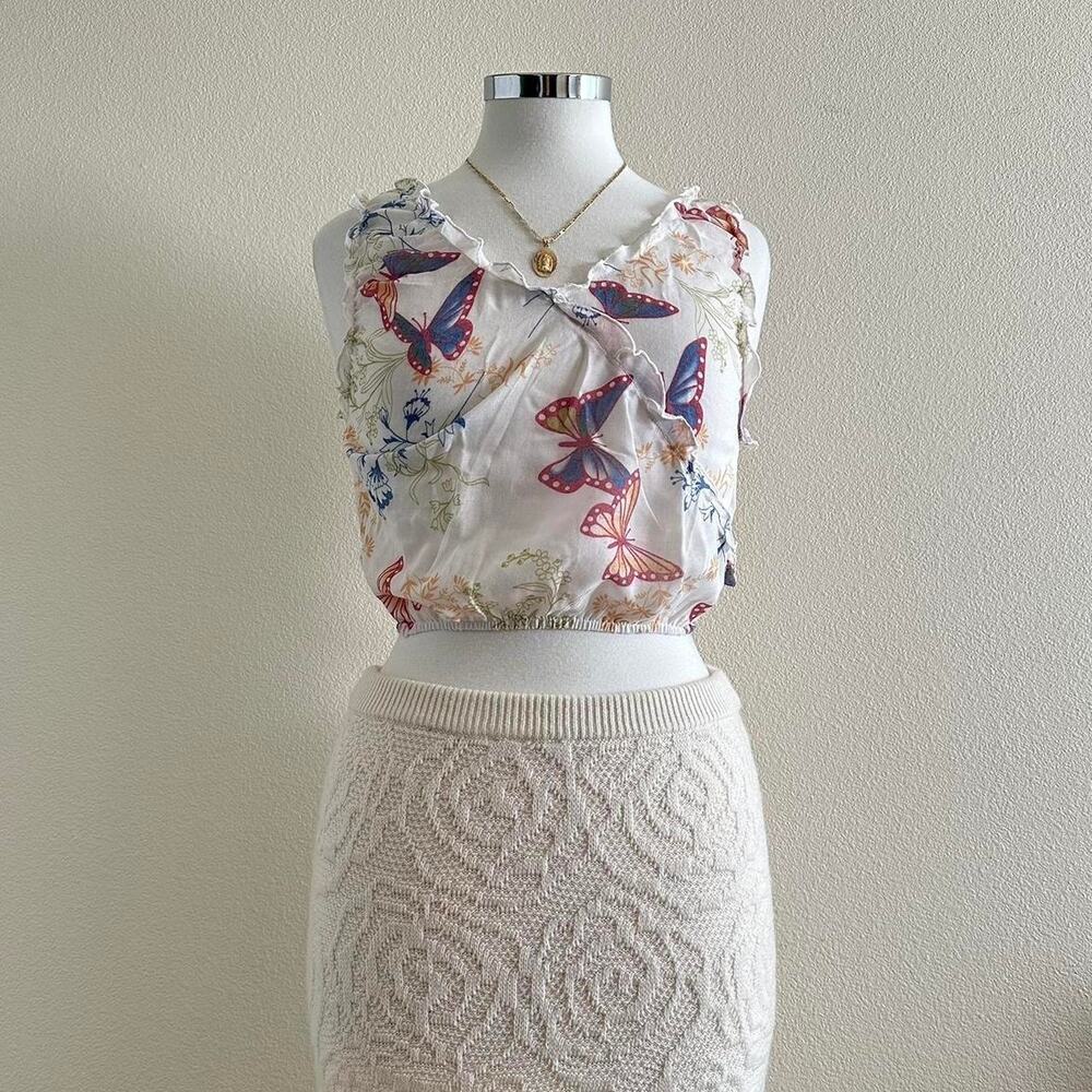 handmade white butterfly print tank